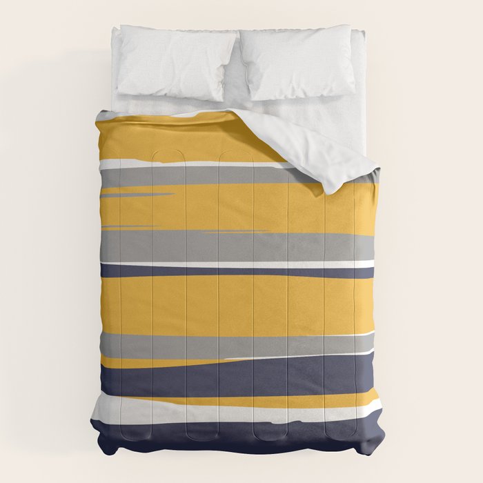 Stripes Abstract, Yellow, Grey, Navy Comforter Gallery Image 1