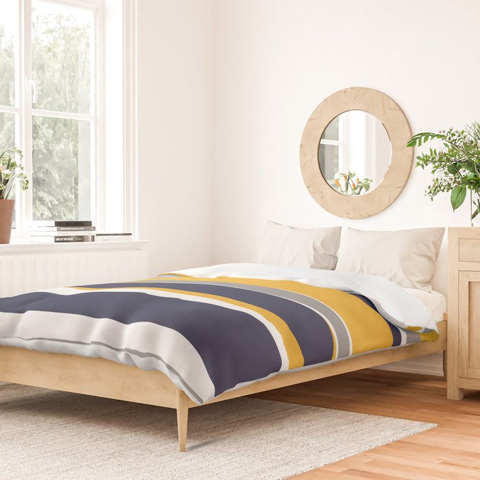 Stripes Abstract, Yellow, Grey, Navy Duvet Cover Gallery Image 2