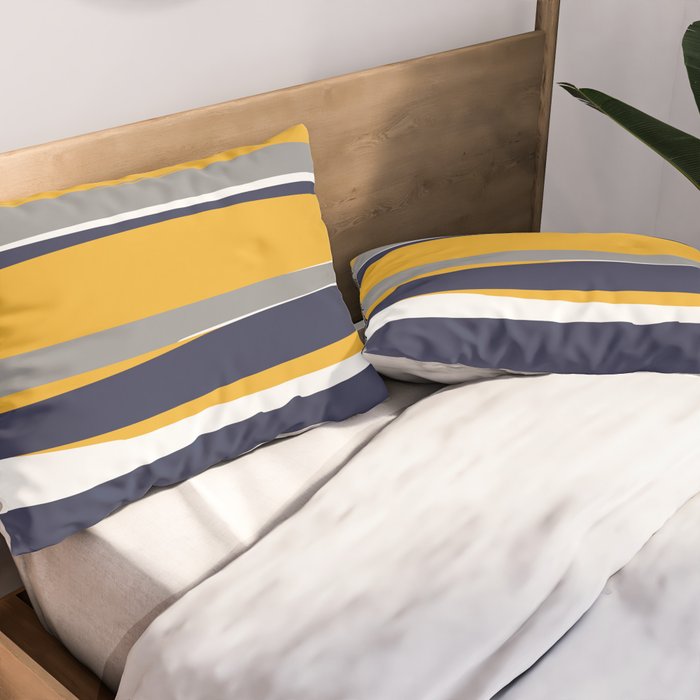 Stripes Abstract, Yellow, Grey, Navy Pillow Sham Gallery Image 2