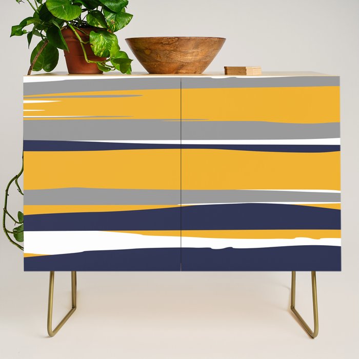 Stripes Abstract, Yellow, Grey, Navy Credenza Gallery Image 1