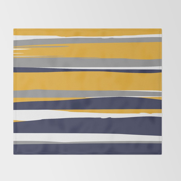 Stripes Abstract, Yellow, Grey, Navy Throw Blanket Gallery Image 2
