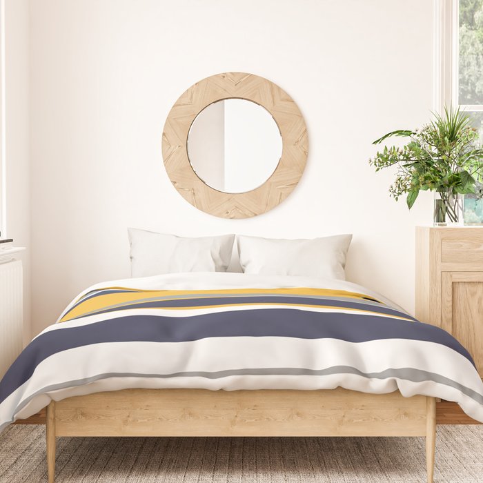Stripes Abstract, Yellow, Grey, Navy Duvet Cover Gallery Image 3