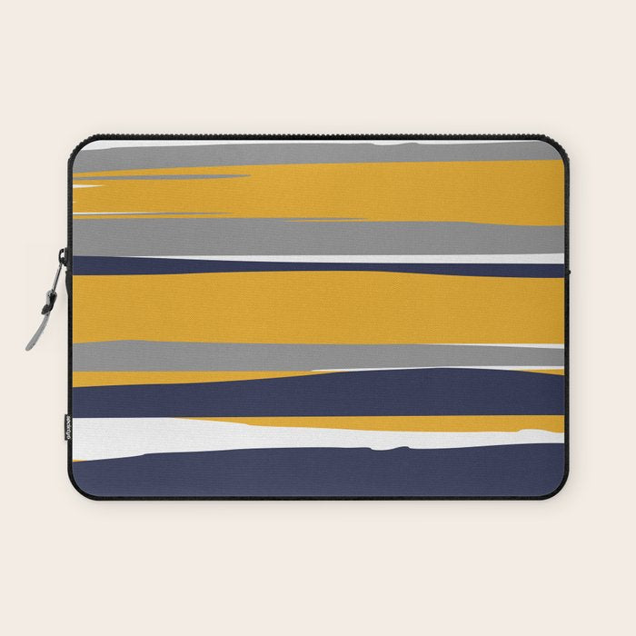 Stripes Abstract, Yellow, Grey, Navy Laptop Sleeve Gallery Image 1