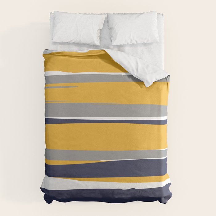 Stripes Abstract, Yellow, Grey, Navy Duvet Cover Gallery Image 6