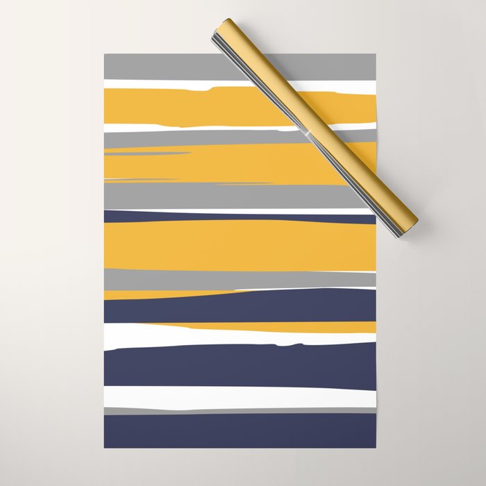 Stripes Abstract, Yellow, Grey, Navy Wrapping Paper Gallery Image 1