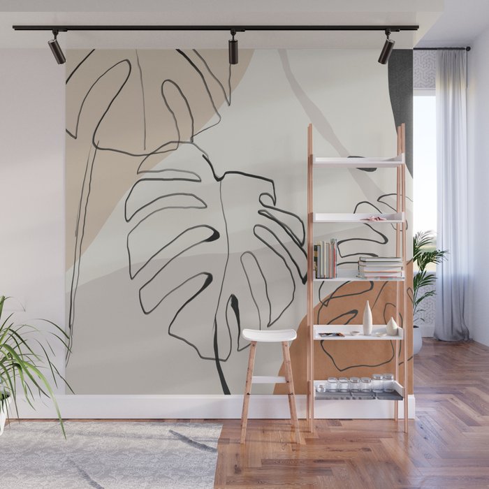 Minimal Abstract Art- Monstera Wall Mural Gallery Image 1