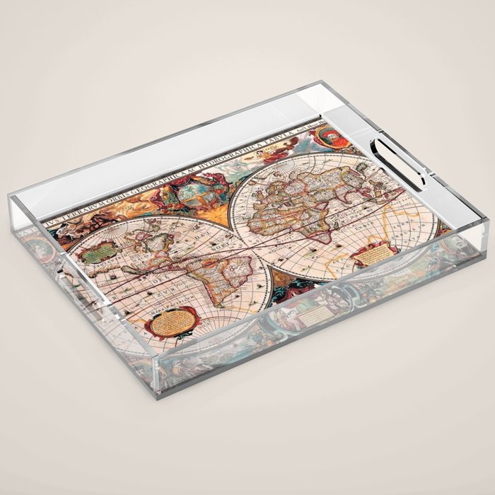 Gorgeous Old World Geographical Map Acrylic Tray Gallery Image 1