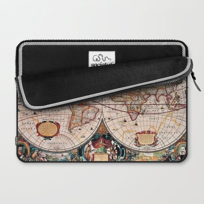Gorgeous Old World Geographical Map Laptop Sleeve Gallery Image 2