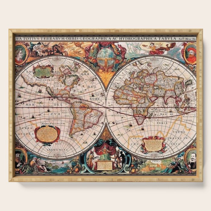 Gorgeous Old World Geographical Map Serving Tray Gallery Image 1