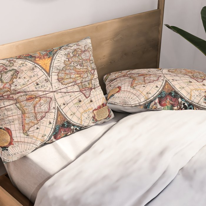 Gorgeous Old World Geographical Map Pillow Sham Gallery Image 2