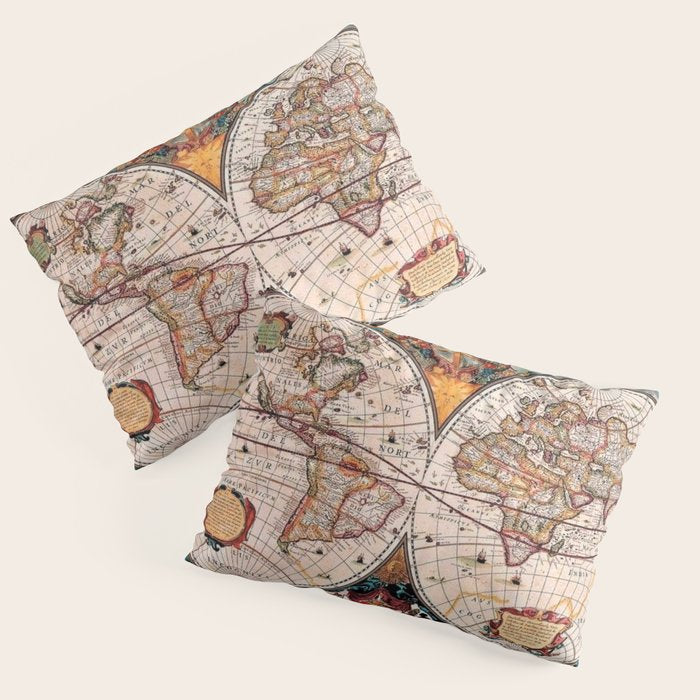 Gorgeous Old World Geographical Map Pillow Sham Gallery Image 1