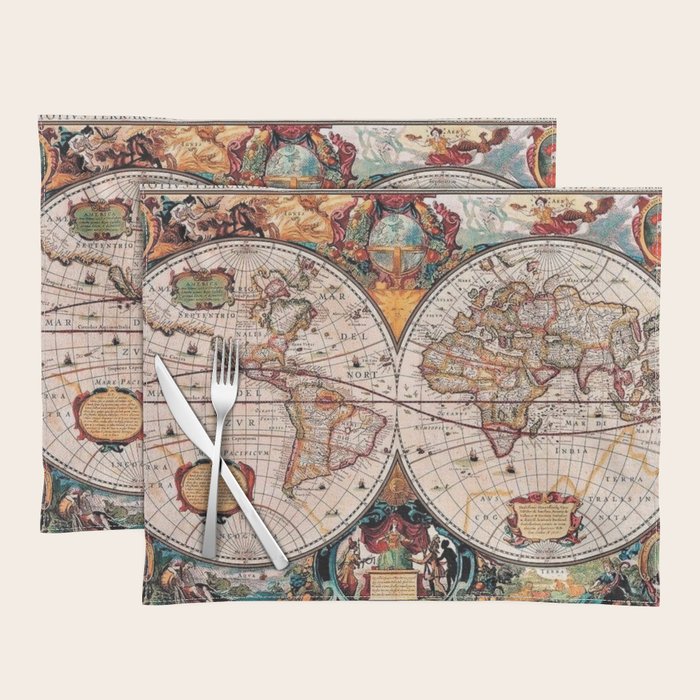 Gorgeous Old World Geographical Map Placemat Gallery Image 1