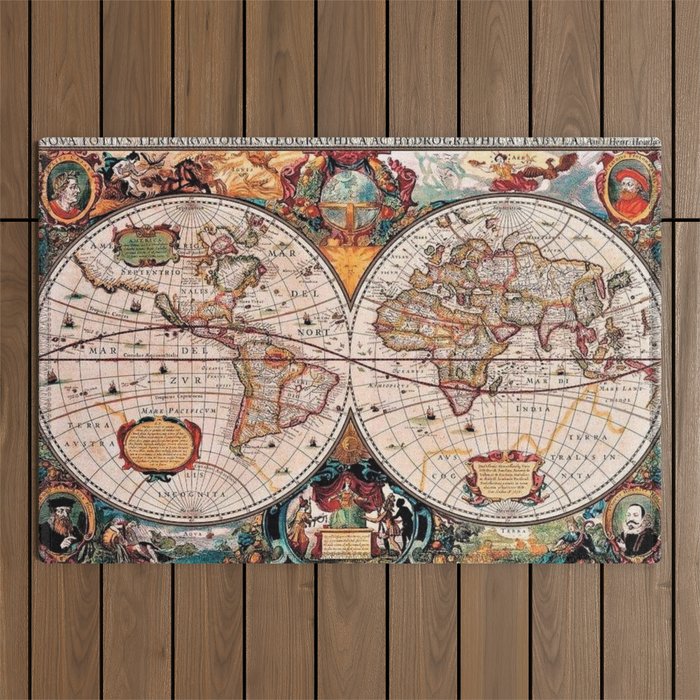 Gorgeous Old World Geographical Map Outdoor Rug Gallery Image 1