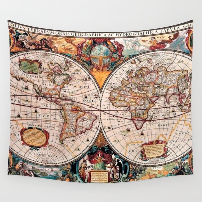 Gorgeous Old World Geographical Map Wall Tapestry Gallery Image 4