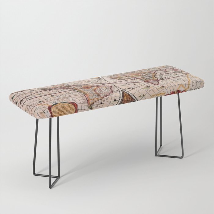 Gorgeous Old World Geographical Map Bench Gallery Image 1