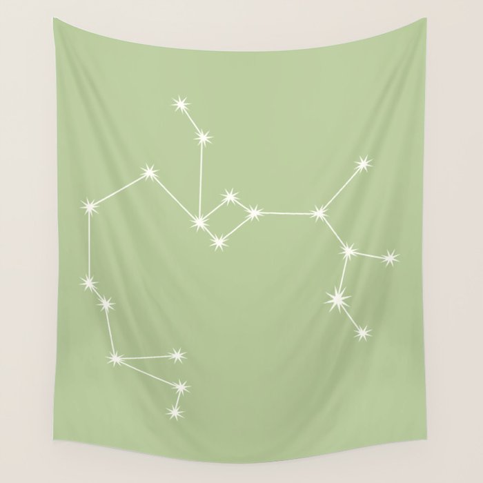 Sagittarius Zodiac Star Constellation Line Art Soft Green Wall Tapestry Gallery Image 1