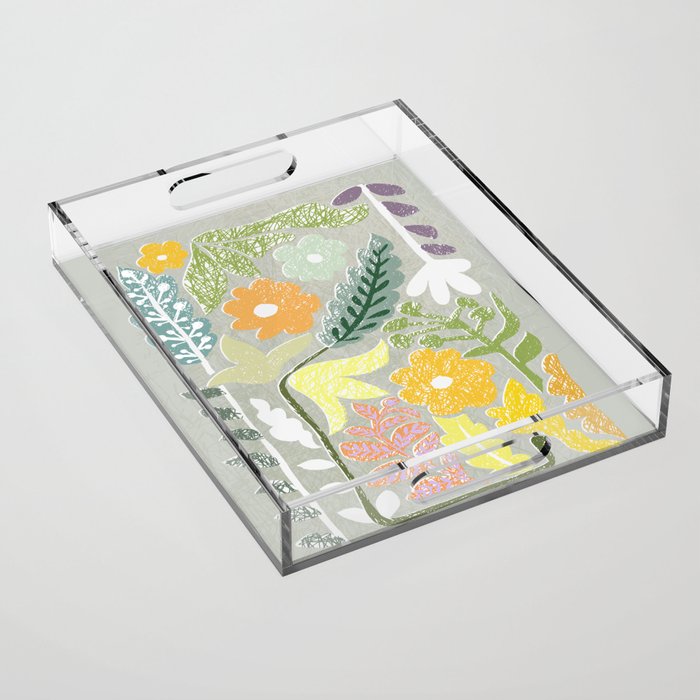 Block print spring meadow Acrylic Tray Gallery Image 1