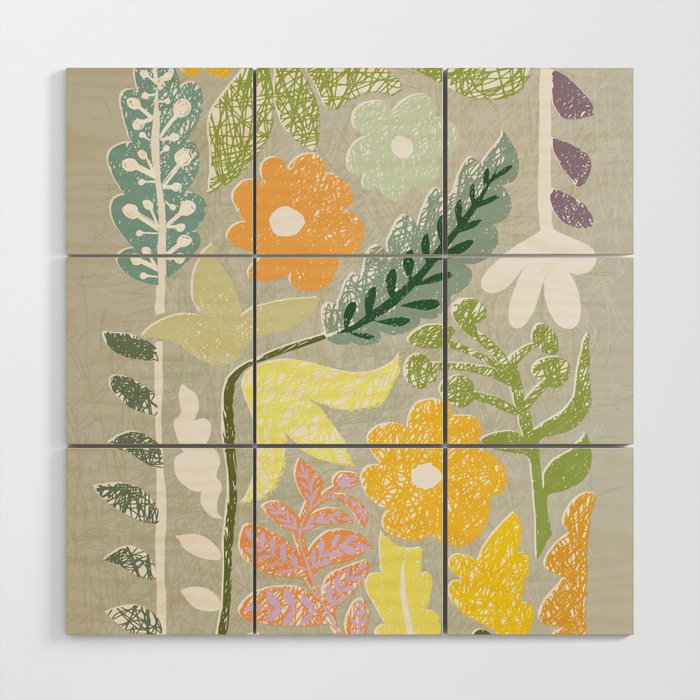Block print spring meadow Wood Wall Art Gallery Image 1