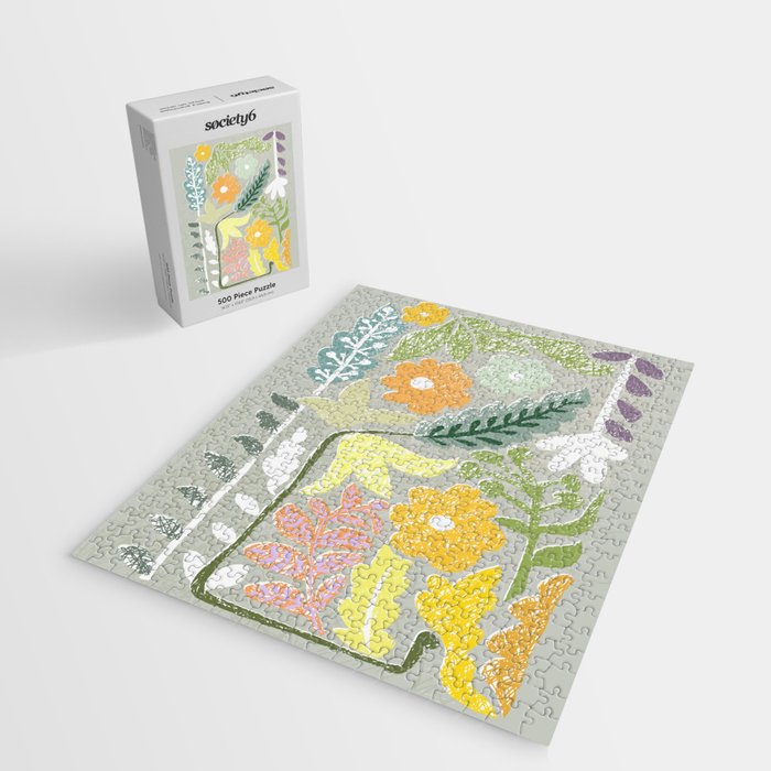 Block print spring meadow Jigsaw Puzzle Gallery Image 2
