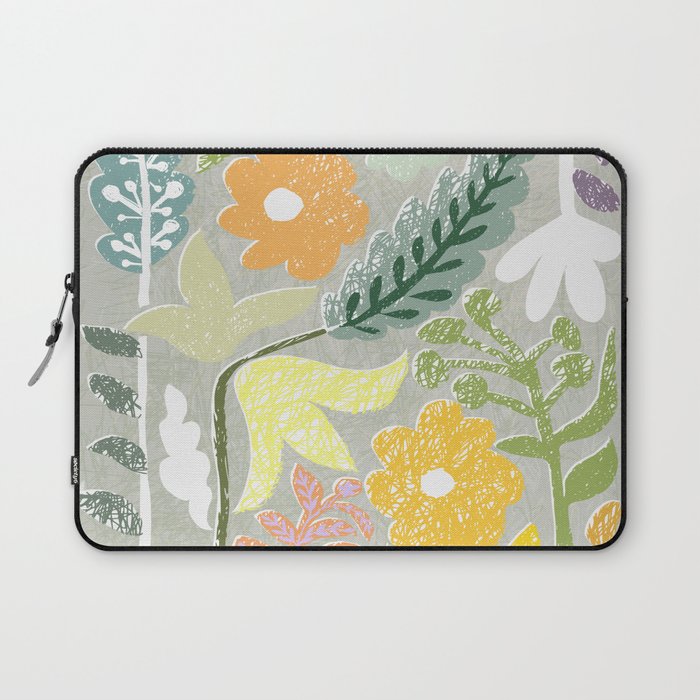 Block print spring meadow Laptop Sleeve Gallery Image 1