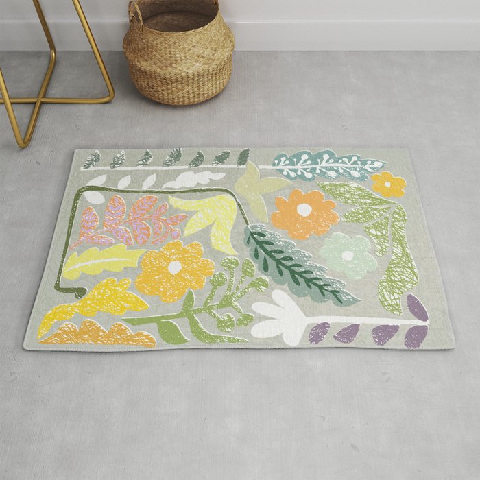 Block print spring meadow Rug Gallery Image 1