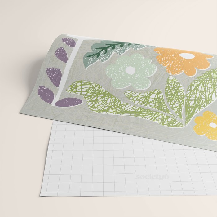 Block print spring meadow Wrapping Paper Gallery Image 2