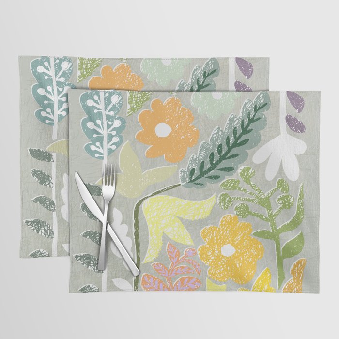Block print spring meadow Placemat Gallery Image 1