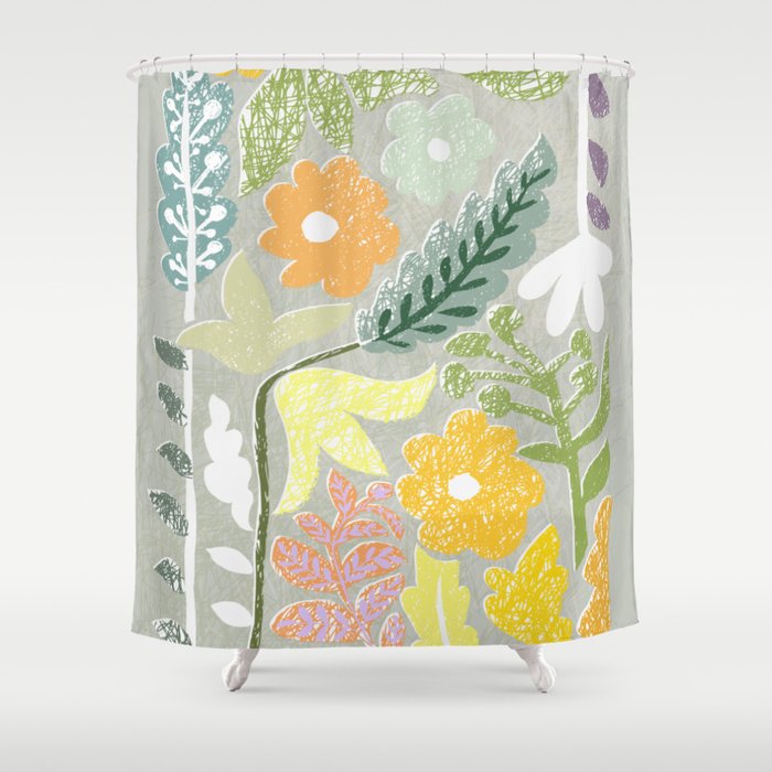 Block print spring meadow Shower Curtain Gallery Image 1