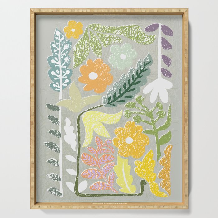 Block print spring meadow Serving Tray Gallery Image 1