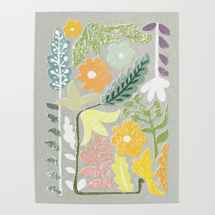Block print spring meadow Poster Gallery Image 4