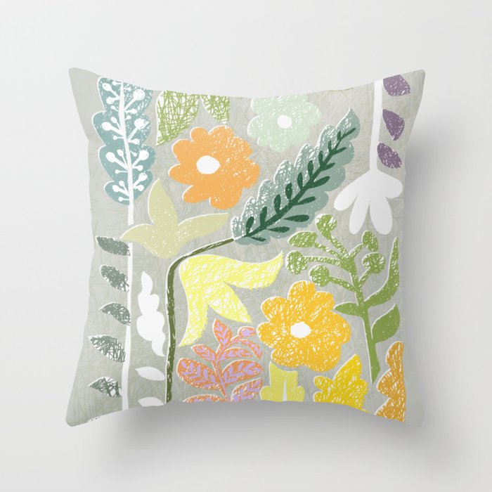 Block print spring meadow Throw Pillow Gallery Image 6