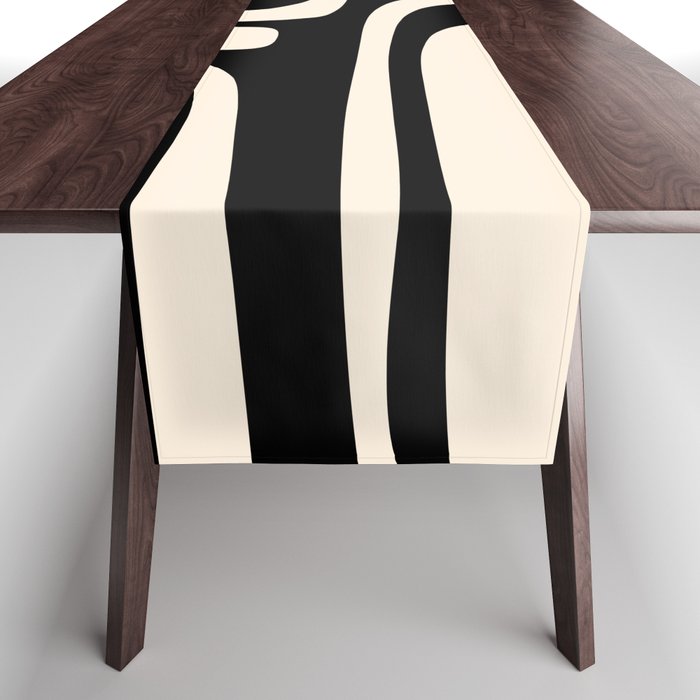 Palm Springs Retro Midcentury Modern Abstract Pattern Black and Almond Cream Table Runner Gallery Image 1