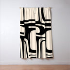 Palm Springs Retro Midcentury Modern Abstract Pattern Black and Almond Cream Window Curtain Gallery Image 3