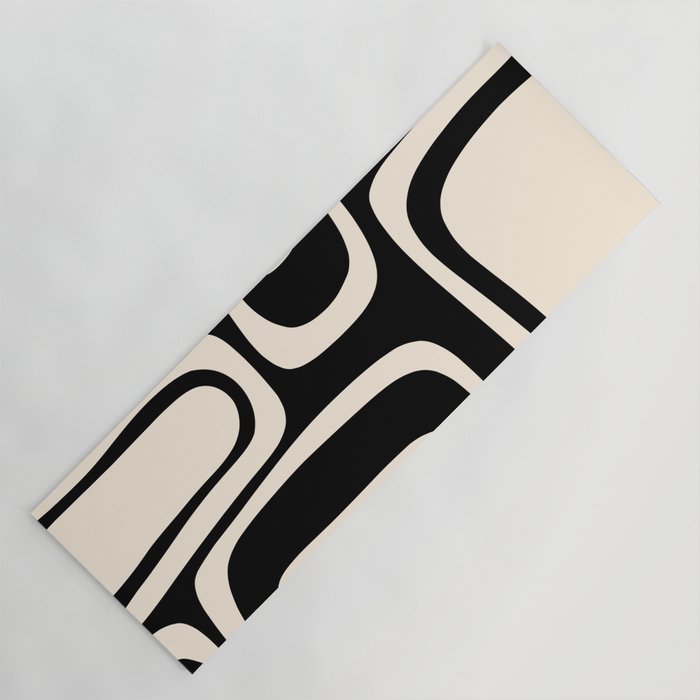 Palm Springs Retro Midcentury Modern Abstract Pattern Black and Almond Cream Yoga Mat Gallery Image 1