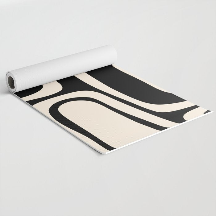 Palm Springs Retro Midcentury Modern Abstract Pattern Black and Almond Cream Yoga Mat Gallery Image 2