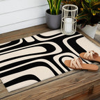 Palm Springs Retro Midcentury Modern Abstract Pattern Black and Almond Cream Outdoor Rug Gallery Image 2