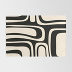 Palm Springs Retro Midcentury Modern Abstract Pattern Black and Almond Cream Rug Gallery Image 2