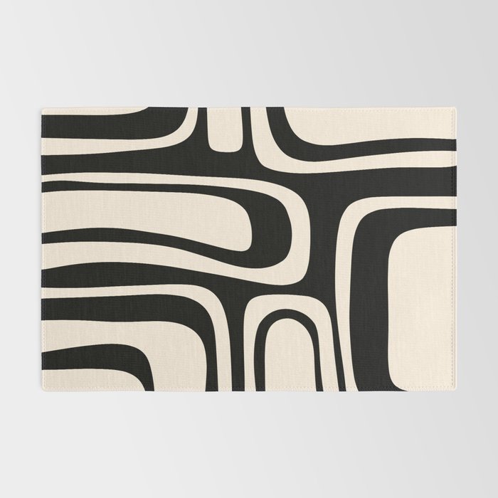 Palm Springs Retro Midcentury Modern Abstract Pattern Black and Almond Cream Rug Gallery Image 2