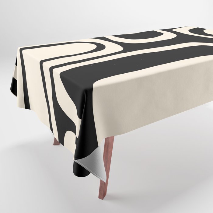 Palm Springs Retro Midcentury Modern Abstract Pattern Black and Almond Cream Tablecloth Gallery Image 1