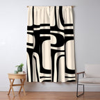 Palm Springs Retro Midcentury Modern Abstract Pattern Black and Almond Cream Window Curtain Gallery Image 5