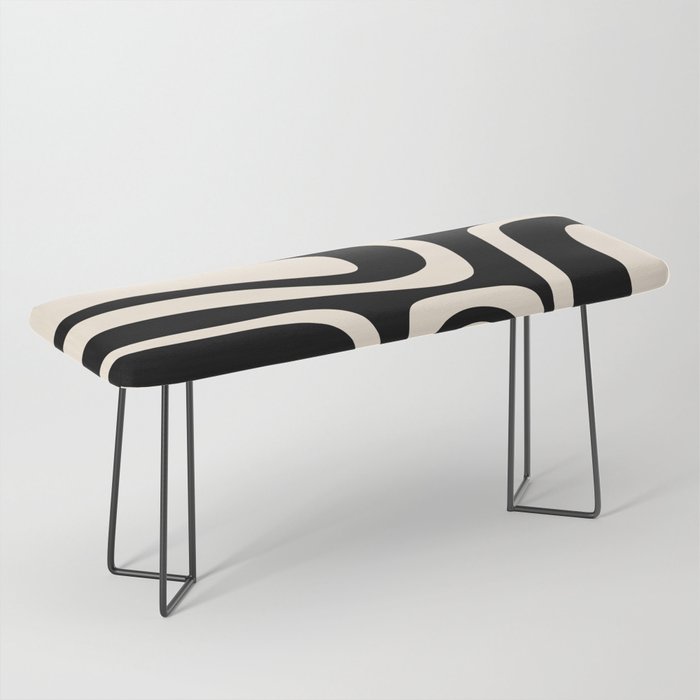 Palm Springs Retro Midcentury Modern Abstract Pattern Black and Almond Cream Bench Gallery Image 1