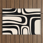 Palm Springs Retro Midcentury Modern Abstract Pattern Black and Almond Cream Outdoor Rug Gallery Image 1