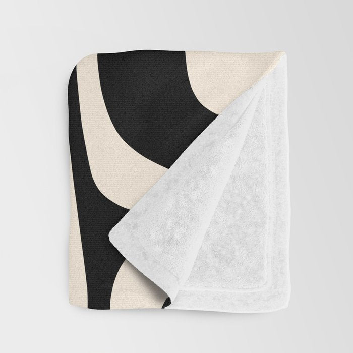 Palm Springs Retro Midcentury Modern Abstract Pattern Black and Almond Cream Throw Blanket Gallery Image 3