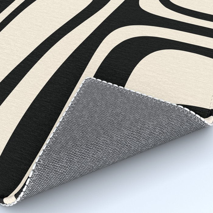Palm Springs Retro Midcentury Modern Abstract Pattern Black and Almond Cream Rug Gallery Image 4