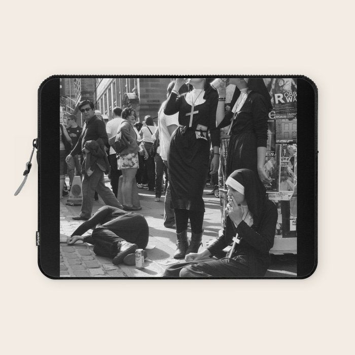 Nuns Photography Rebellious Nuns Drinking and Smoking Poster | Smoking Nuns Vintage Photo -Smoking Laptop Sleeve Gallery Image 1