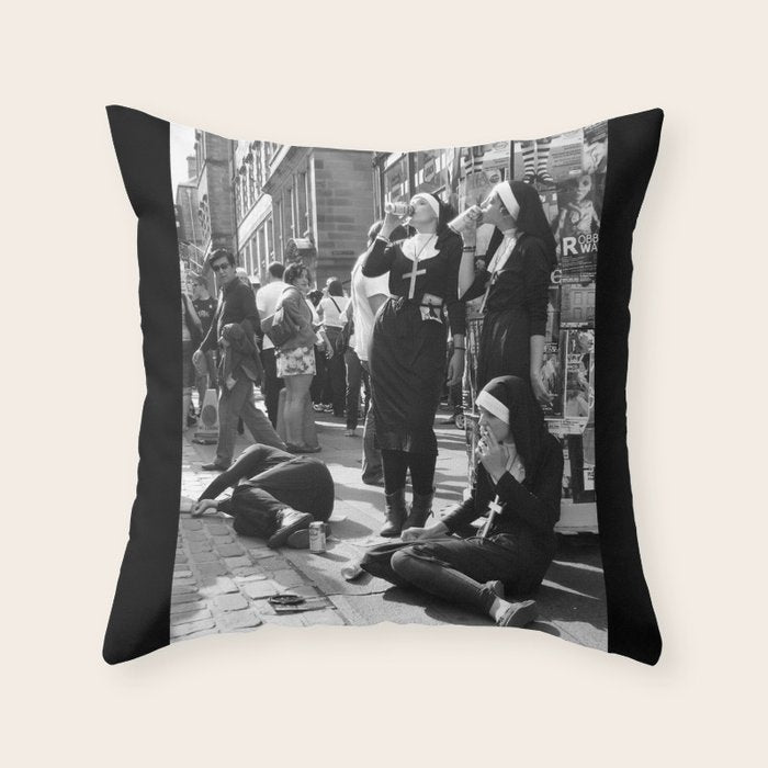 Nuns Photography Rebellious Nuns Drinking and Smoking Poster | Smoking Nuns Vintage Photo -Smoking Throw Pillow Gallery Image 6