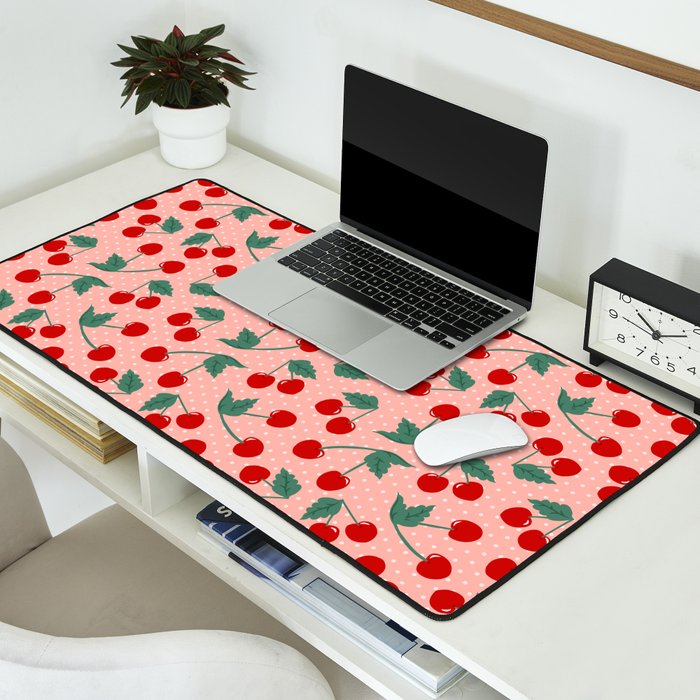 Cherry Kitsch on Pink Desk Mat Gallery Image 2
