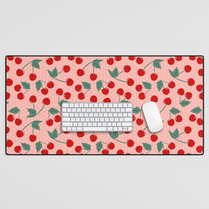 Cherry Kitsch on Pink Desk Mat Gallery Image 1