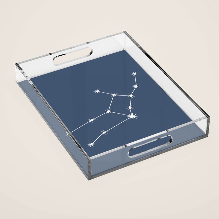 Virgo Zodiac Star Constellation Line Art Neutral Blue Acrylic Tray Gallery Image 1