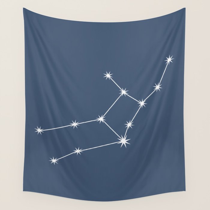 Virgo Zodiac Star Constellation Line Art Neutral Blue Wall Tapestry Gallery Image 1